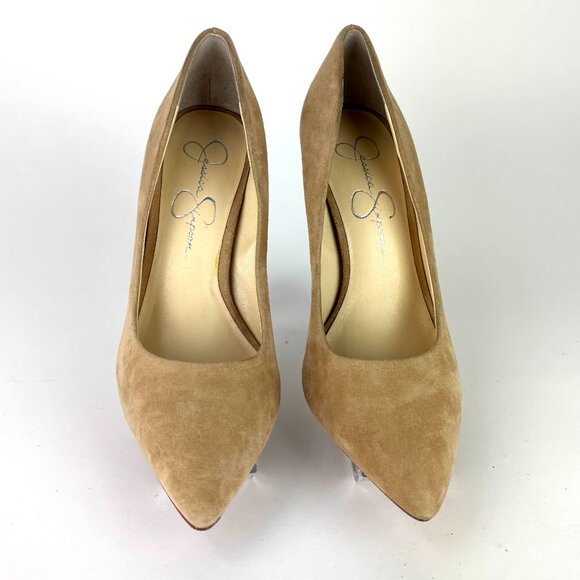 Chic Jessica Simpson Suede Pumps with Snakeskin Block Heels – Size 7.5 - Picture 2 of 13